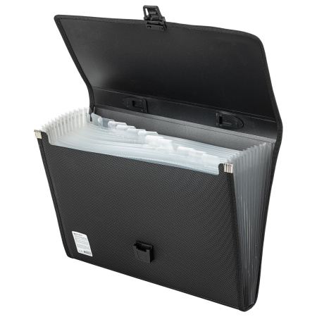 Папка-портфель пластиковая BRAUBERG "ДИПЛОМАТ", А4 (330х245х35 мм), 13 отделений, фактура бисер, черная, 226025 - Портфели пластиковые