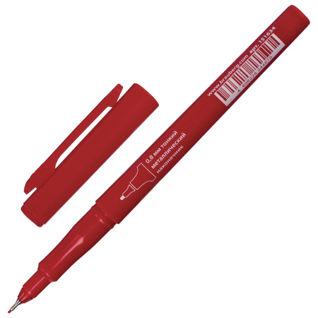 Маркер перманентный BRAUBERG "Super Slim", КРАСНЫЙ, тонкий металлический наконечник 0,8 мм, 151634 - Маркеры перманентные