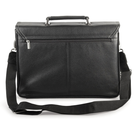 Портфель из натуральной кожи, 38х27х12 см, 2 отделения, замок с ключом, черный, 2-237 - Портфели из кожи