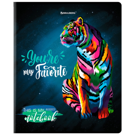 Тетрадь А5, 48 л., BRAUBERG, скоба, клетка, матовая ламинация, выборочный лак, "Animals Pop-Art", 1 шт, 404374 - Тетради 40-48 листов