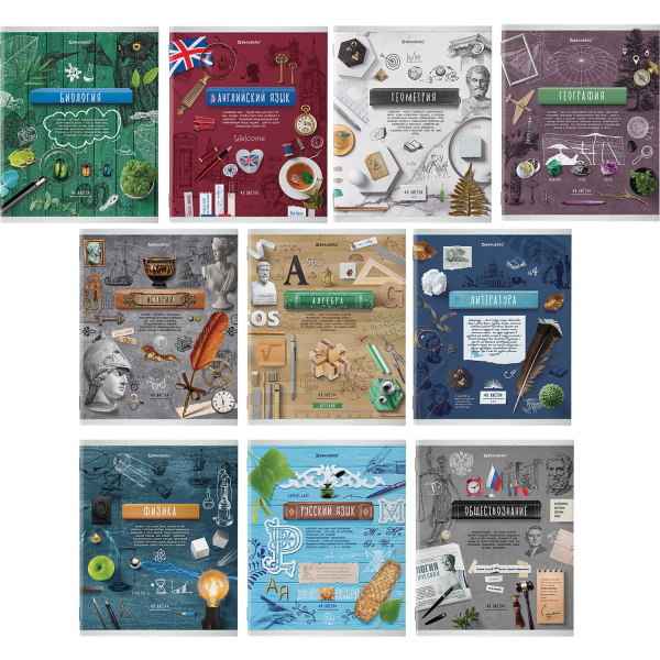 Тетради предметные, КОМПЛЕКТ 10 ПРЕДМЕТОВ, "COLLAGE", 48 листов, TWIN лак, BRAUBERG, 404030 - Тетради предметные