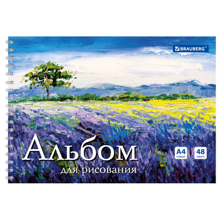 Альбом для рисования, А4, 48 л., гребень, обложка картон, BRAUBERG, 205х290 мм, "Летний пейзаж" (2 вида), 106328 - Альбомы и папки для рисования