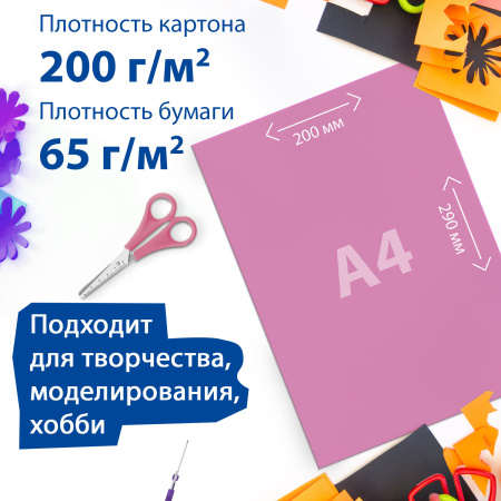 Набор картона и бумаги A4 мелованные (белый 10 л., цветной и бумага по 20 л.,10 цветов), BRAUBERG, 113567 - Цветная бумага