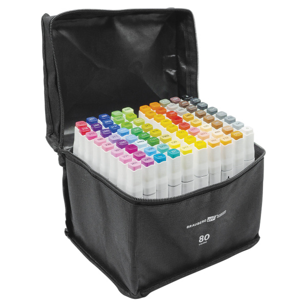 Маркеры для скетчинга двусторонние BRAUBERG ART DEBUT "WHITE", НАБОР 80 шт., чехол, 152144 - Скетчмаркеры в наборах