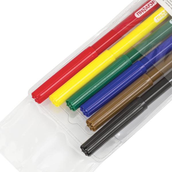 Фломастеры ПИФАГОР "Веселая такса", 6 цветов, вентилируемый колпачок, 151396 - Фломастеры классические