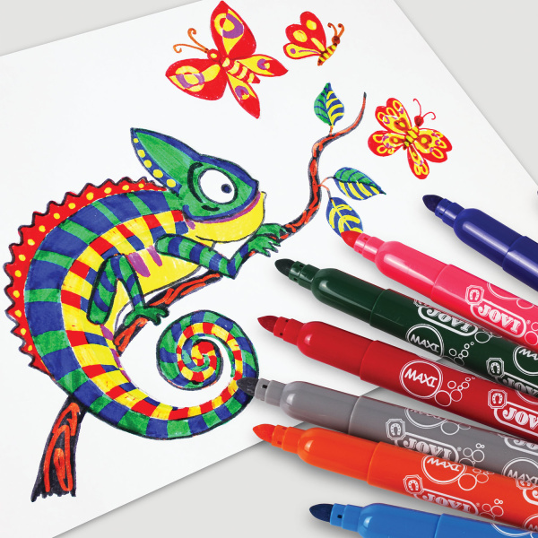 Фломастеры утолщенные JOVI (Испания) "Maxi", 12 цветов, трехгранные, для малышей, вентилируемый колпачок, 1712 - Фломастеры классические