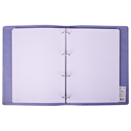 Тетрадь на кольцах БОЛЬШАЯ А4 (240х310 мм), 120 листов, под кожу, клетка, BRAUBERG "Joy", фиолетовый/светло-фиолетовый, 404506 - Тетради на кольцах и сменные блоки к ним