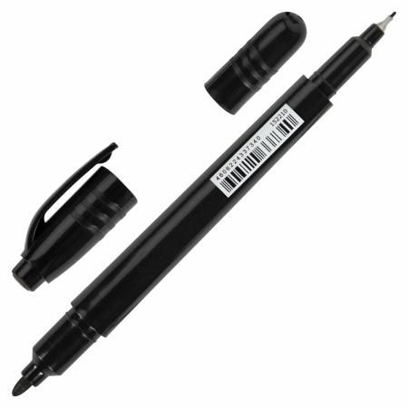 Маркер перманентный двусторонний BRAUBERG DUO, ЧЕРНЫЙ, наконечники 0,7/1 мм, 152210 - Маркеры перманентные