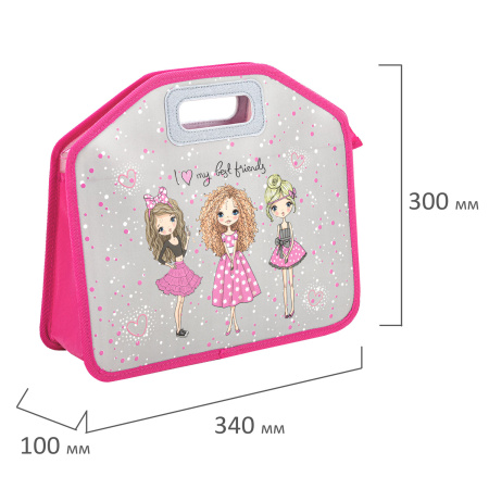 Папка-сумка ЮНЛАНДИЯ, 1 отделение, фетровые ручки, 34х30х11 см, "Girls", 271631 - Папки-сумки с ручками