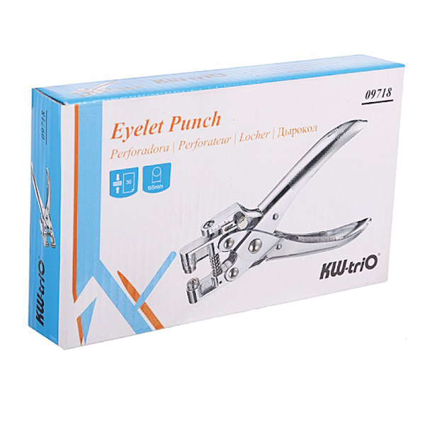 Дырокол на 1 отверстие для установки люверса (225143), диаметр отверстия 5 мм, до 30 листов, хром, KW-trio, 9718, -9718 - Дыроколы на 1 отверстие
