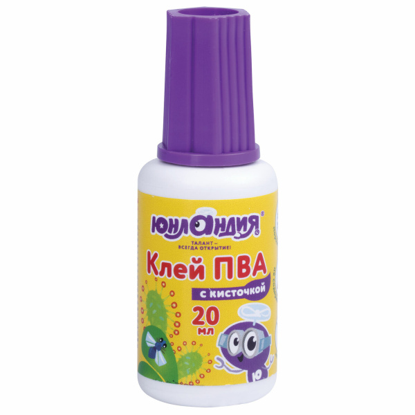 Клей ПВА с кисточкой, 20 г, ЮНЛАНДИЯ, 228420 - Клей ПВА