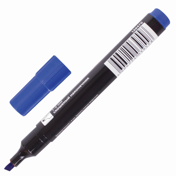 Маркер перманентный BRAUBERG "Contract", СИНИЙ, скошенный наконечник, 1-5 мм, 150470 - Маркеры перманентные