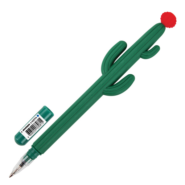 Ручка фигурная шариковая ЮНЛАНДИЯ "Кактус", мягкий силиконовый корпус, ассорти, СИНЯЯ, пишущий узел 0,7 мм, 143774 - Ручки фигурные