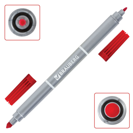 Фломастеры двухсторонние BRAUBERG 6 цветов, пишущие узлы 2 и 5 мм, вентилируемый колпачок, картонная упаковка, 151408 - Фломастеры классические