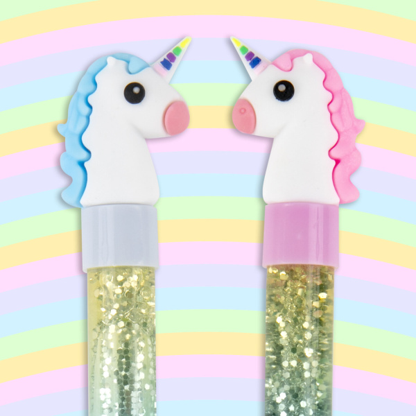 Ручка с топпером и блестками шариковая ЮНЛАНДИЯ "Единорог", детали ассорти, СИНЯЯ, пишущий узел 0,7 мм, 1 шт, 143791 - Ручки фигурные