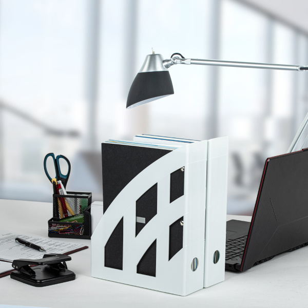 Лоток вертикальный для бумаг КОМПЛЕКТ 2 шт., BRAUBERG "Modern", 245х75х320 мм, белый, 238030 - Лотки вертикальные (стойки-уголки)