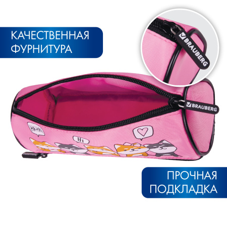 Пенал BRAUBERG, 3 отделения, нейлон, 21х7х7 см, "Puppies", 270839 - Пеналы мягкие