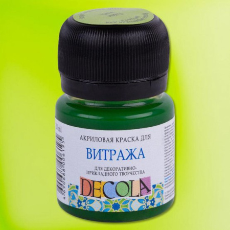 Акриловая краска для витража №734 Лаймовый цвет банка 20 мл Decola