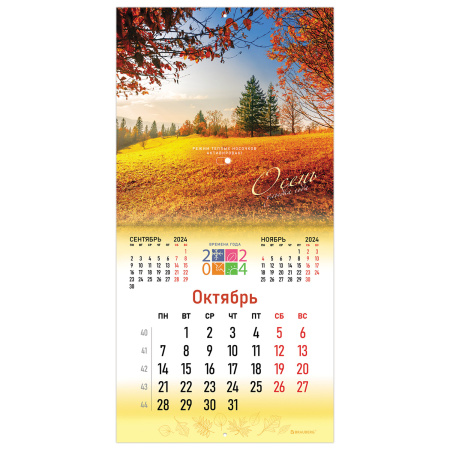 Календарь настенный перекидной на 2024 г., BRAUBERG, 12 листов, 29х29 см, "Четыре сезона", 115318 - Календари настенные