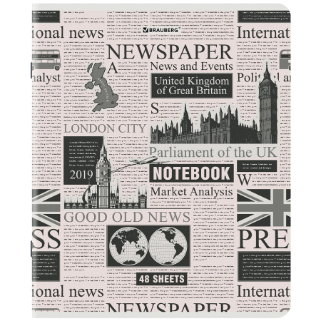 Тетрадь А5, 48 л., BRAUBERG, скоба, клетка, TWIN-лак, "Газета" (микс в спайке), 404356 - Тетради 40-48 листов