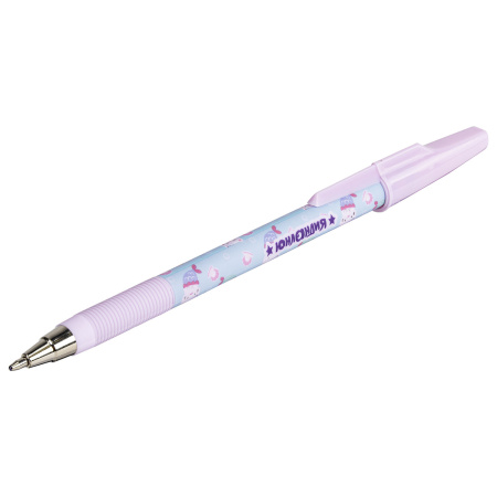 Ручка шариковая ЮНЛАНДИЯ "PURRMAID", синяя, SOFT TOUCH покрытие, узел 0,7 мм, линия письма 0,35 мм, 143731 - Ручки шариковые неавтоматические