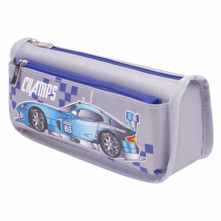 Пенал ЮНЛАНДИЯ для мальчиков, 2 отделения, мягкий, "Машина", серый, 21х6х9 см, 228983 - Пеналы мягкие