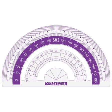 Набор чертежный малый ЮНЛАНДИЯ "ГЕОМЕТРИЯ" (линейка 15 см, 2 треугольника, транспортир), фиолетовая шкала, 210739 - Наборы чертежные