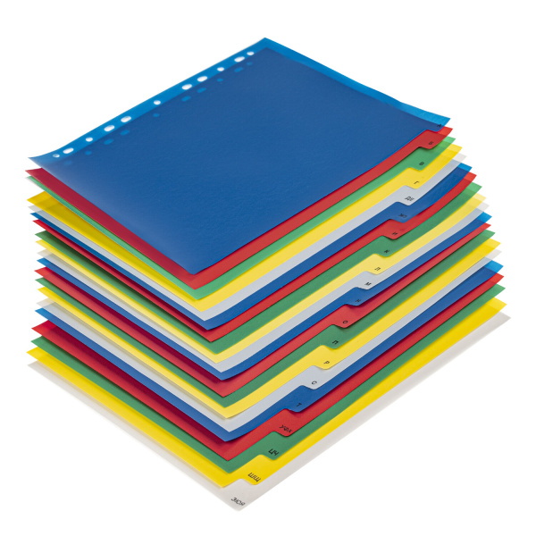 Разделитель пластиковый широкий BRAUBERG А4+, 20 листов, алфавитный А-Я, оглавление, цветной, 225627 - Разделители