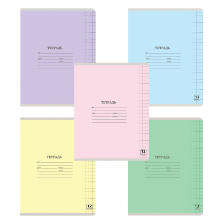 Тетрадь 12 л. ЮНЛАНДИЯ КЛАССИЧЕСКАЯ, крупная клетка, обложка картон, АССОРТИ 5 видов, 105648