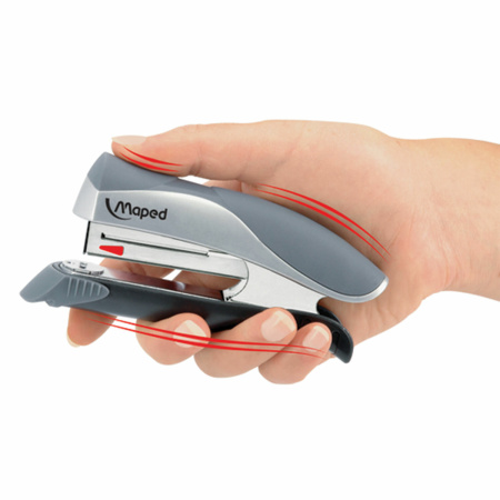 Степлер №24/6, 26/6 MAPED "Ergologic", до 25 листов, с контейнером для скоб, серебристо-бирюзовый, 352513 - Степлеры настольные