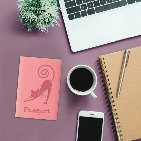 Обложка для паспорта STAFF, мягкий полиуретан, "Кошка", персиковая, 237615 - Обложки для паспорта