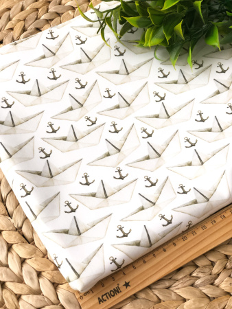 Ткань для рукоделия "Бумажный кораблик" 30*80 см. 100% хлопок, плотность 140 г/м2