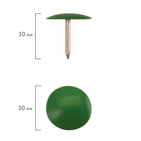 Кнопки канцелярские BRAUBERG, металлические, цветные, 10 мм, 50 шт., в картонной коробке, 220554 - Кнопки канцелярские