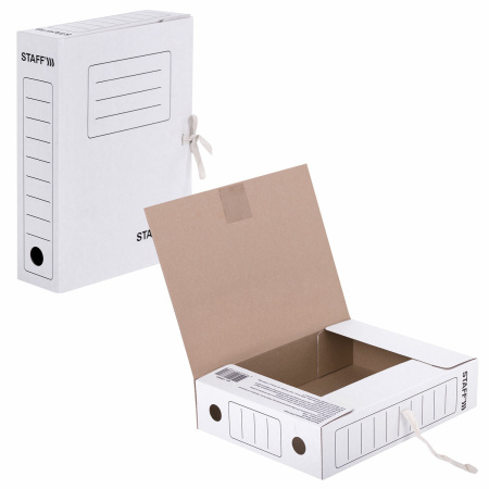 Папка архивная с завязками А4 (325х250 мм), 75 мм, до 700 листов, микрогофрокартон, БЕЛАЯ, STAFF, 128869 - Накопители документов