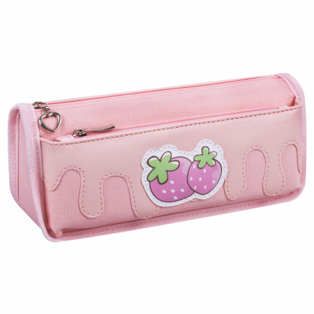 Пенал мягкий ЮНЛАНДИЯ, 2 отделения, полиэстер, "Strawberry shortcake", розовый, 21х9х6 см, 271577 - Пеналы мягкие
