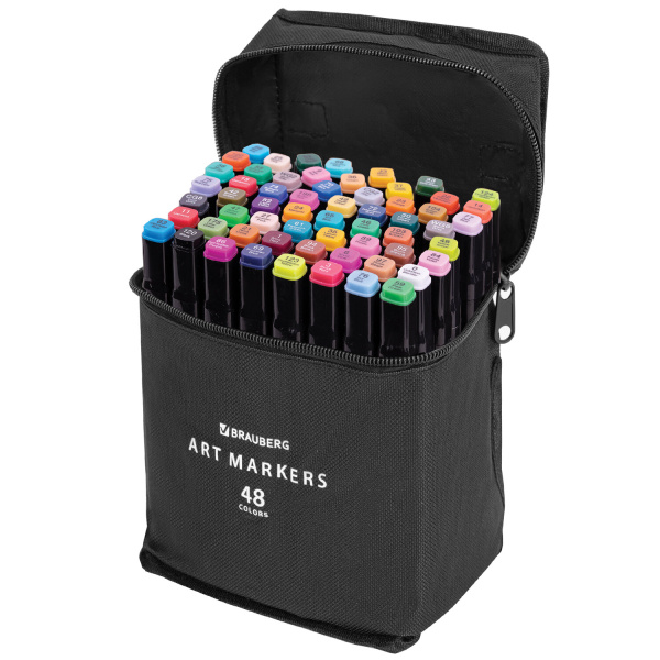 Маркеры для скетчинга двусторонние, НАБОР 48 шт., текстильный чехол, BRAUBERG, 152231 - Скетчмаркеры в наборах