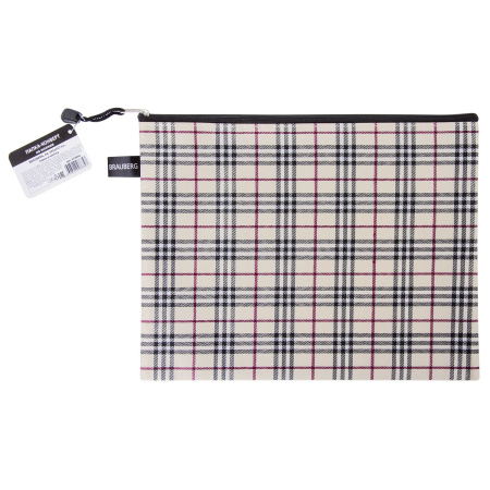 Папка-конверт на молнии А4 (335х243 мм), ткань в клетку, BRAUBERG "Checked", 223892 - Папки-конверты на молнии
