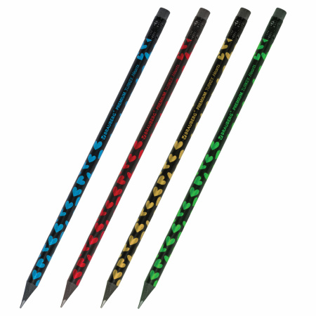 Карандаш чернографитный BRAUBERG "PREMIUM TURKEY", 1 шт., "Hearts", НВ, ассорти, дисплей, 181560 - Карандаши чернографитные