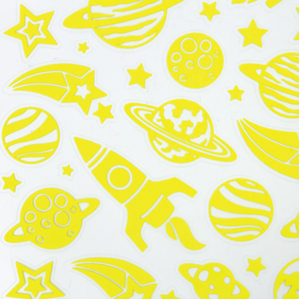 Наклейки флуоресцентные "Космос", светятся в темноте, 44 штуки, ассорти, 14х21 см, ЮНЛАНДИЯ, 662694 - Наклейки