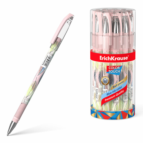 Ручка шариковая ERICH KRAUSE ColorTouch "Flora", СИНЯЯ, узел 0,7 мм, линия письма 0,35 мм, 50741
