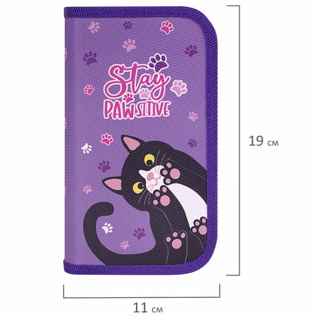 Пенал ЮНЛАНДИЯ, 2 отделения, полиэстер, 19х11 см, "Stay Positive", 271539 - Пеналы каркасные