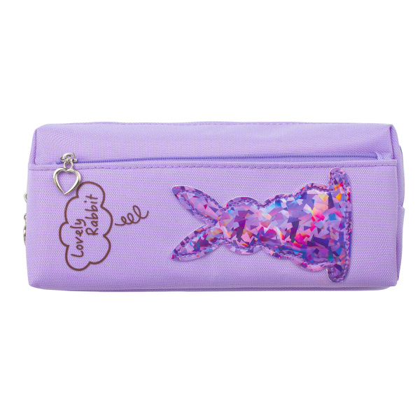 Пенал-косметичка ЮНЛАНДИЯ, 2 отделения, мягкий, "Зайка", фиолетовый, 20х7х9 см, 228989 - Пеналы мягкие