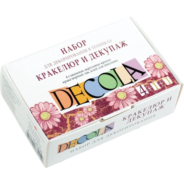 Набор акриловых красок для декорирования в технике кракелюр "Deсola" глянцевые краски 4 цвета по 20 мл кракелюрный лак 20 мл - Краски глянцевые