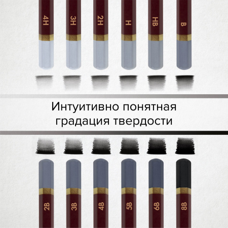 Карандаши чернографитные художественные 4H-8B, НАБОР 12 шт., В ПЕНАЛЕ, BRAUBERG ART "PREMIERE", 181895 - Карандаши чернографитные