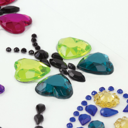 Наклейки готовые из страз БАБОЧКИ, 4 декоративных элемента, 9,5х15,5 см, ОСТРОВ СОКРОВИЩ, 661562 - Наклейки для творчества