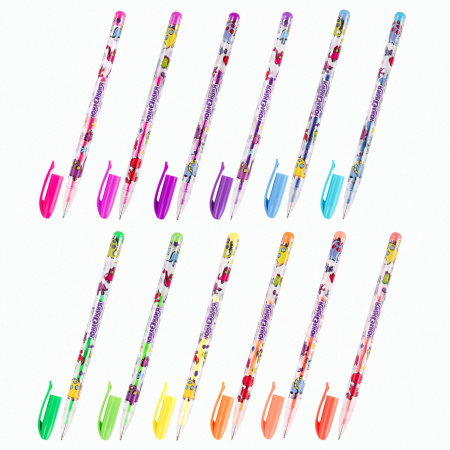 Ручки гелевые ЮНЛАНДИЯ, НАБОР 12 ЦВЕТОВ, НЕОН, корпус с печатью, узел 0,7 мм, линия письма 0,5 мм, 142806 - Наборы гелевых ручек