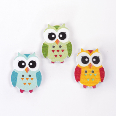 Пуговицы декоративные "Совята", дерево, 20х25 мм, 18 шт., ассорти, ОСТРОВ СОКРОВИЩ, 661420 - Пуговицы для творчества