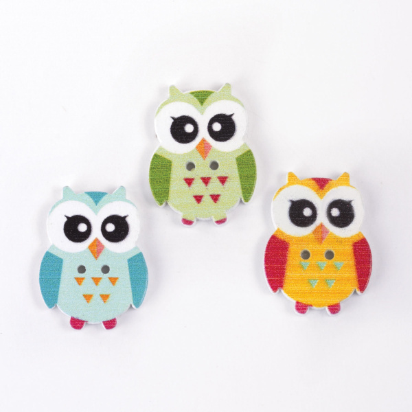 Пуговицы декоративные "Совята", дерево, 20х25 мм, 18 шт., ассорти, ОСТРОВ СОКРОВИЩ, 661420 - Пуговицы для творчества