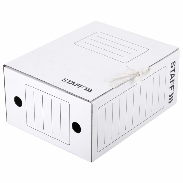 Папка архивная с завязками А4 (325х250 мм), 150 мм, до 1400 листов, микрогофрокартон, БЕЛАЯ, STAFF, 128875 - Накопители документов