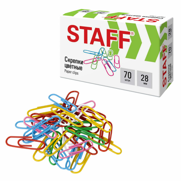 Скрепки STAFF 28 мм, цветные, 70 штук, 271708 - Скрепки канцелярские
